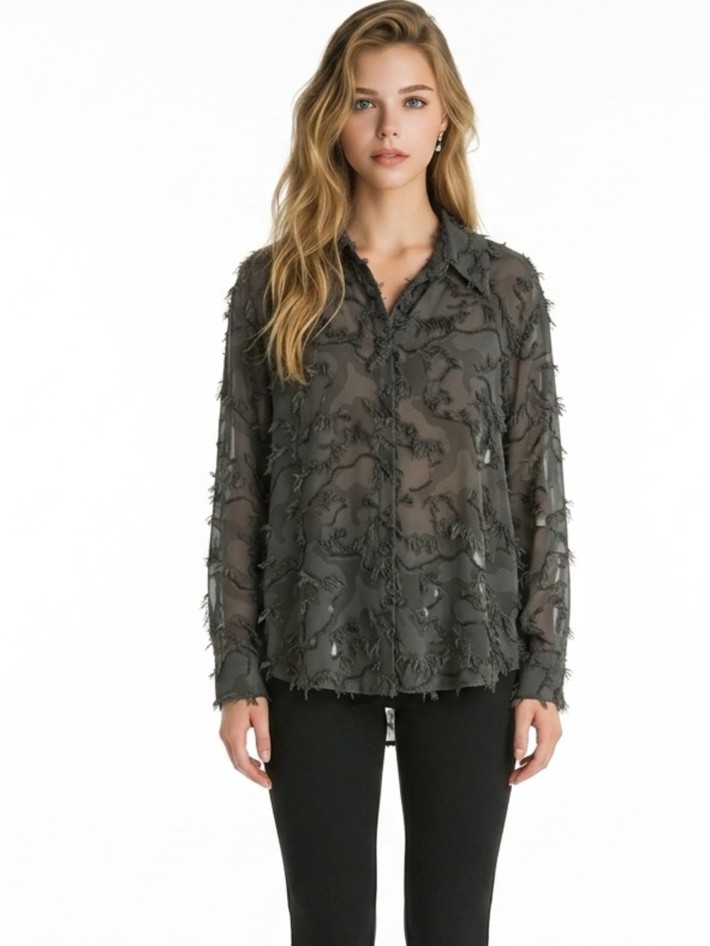 Vince Camuto military green button down blouse